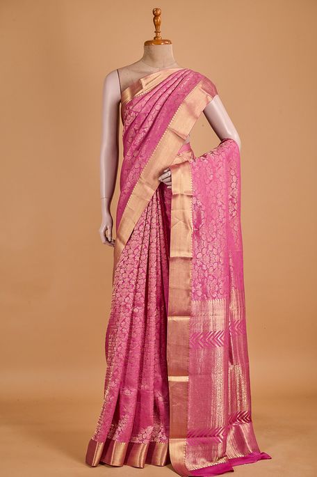 Mysore crepe dark old rose pink saree with blouse