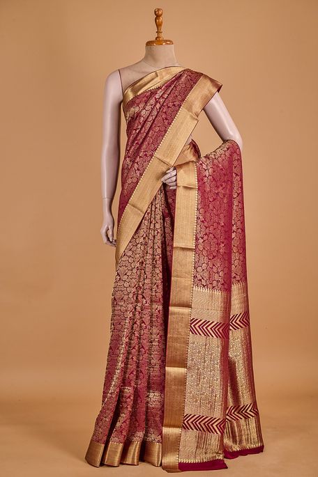 Mysore crepe dark magenta pink saree with blouse