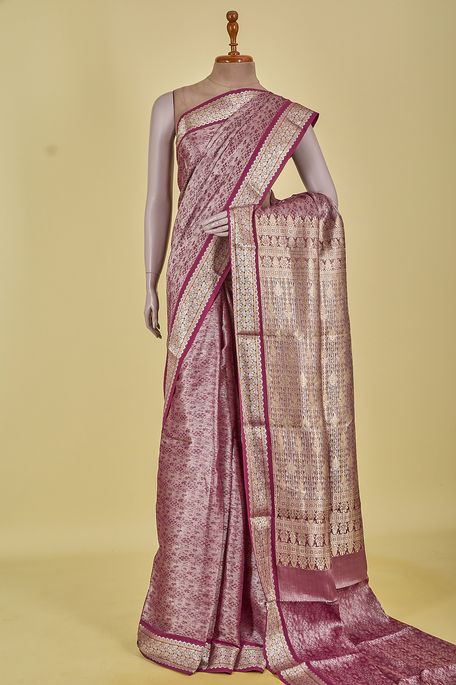 Mysore crepe tissue burgundy mauve saree with blouse