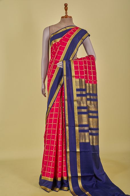 Mysore crepe fuschia pink saree with blouse