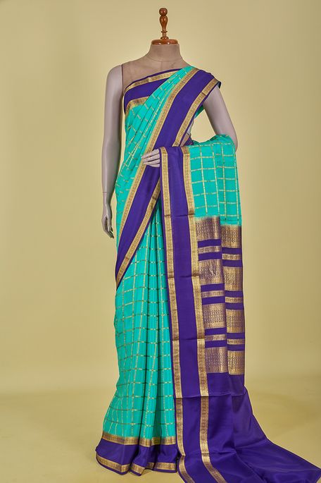 Mysore crepe light persian sea green saree with blouse