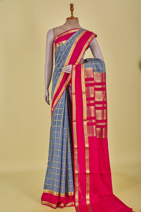 Mysore crepe light steel grey saree with blouse