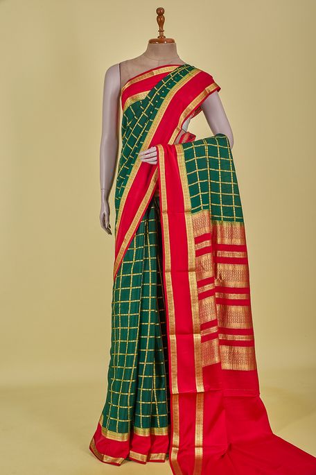 Mysore crepe bottle green saree with blouse