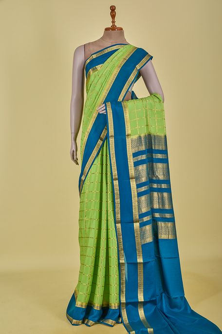 Mysore crepe spring sea green saree with blouse