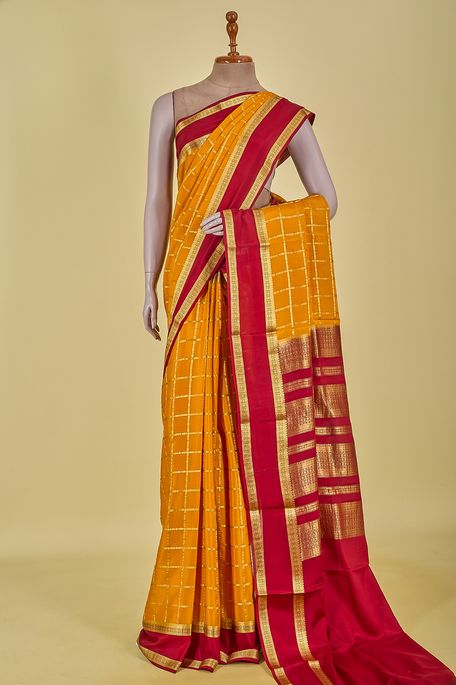 Mysore crepe golden yellow saree with blouse