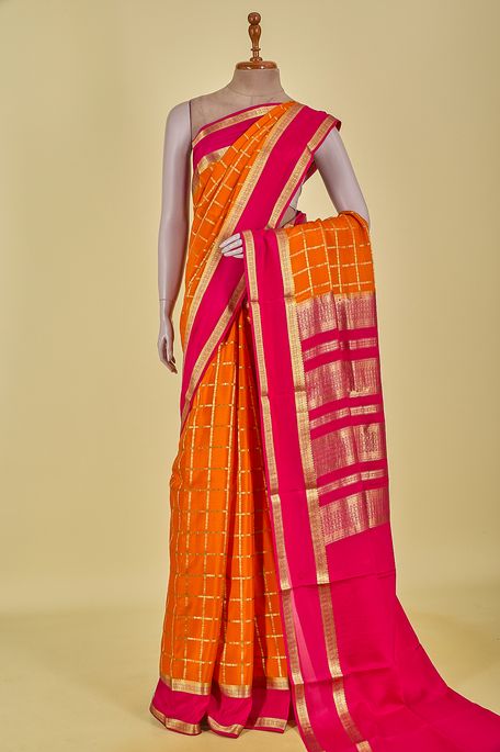 Mysore crepe light saffron orange saree with blouse