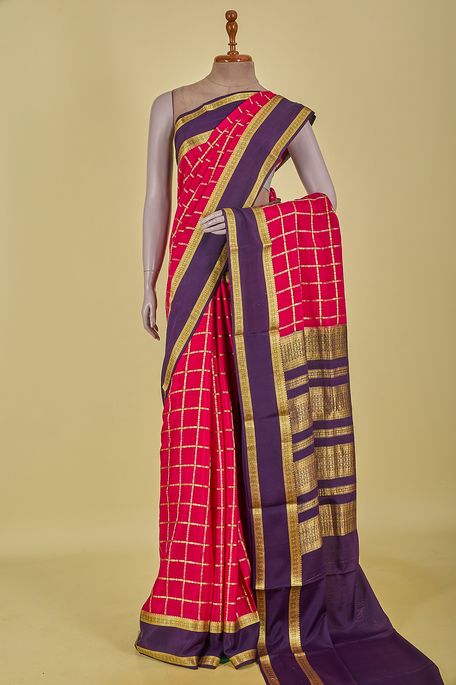 Mysore crepe fuschia pink saree with blouse