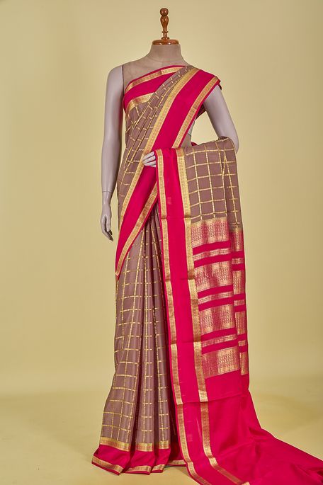 Mysore crepe chocolate brown saree with blouse