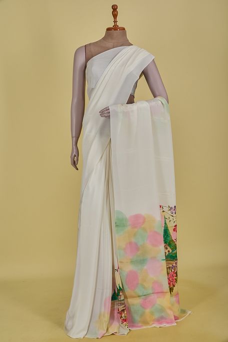 crepe light beige saree with blouse