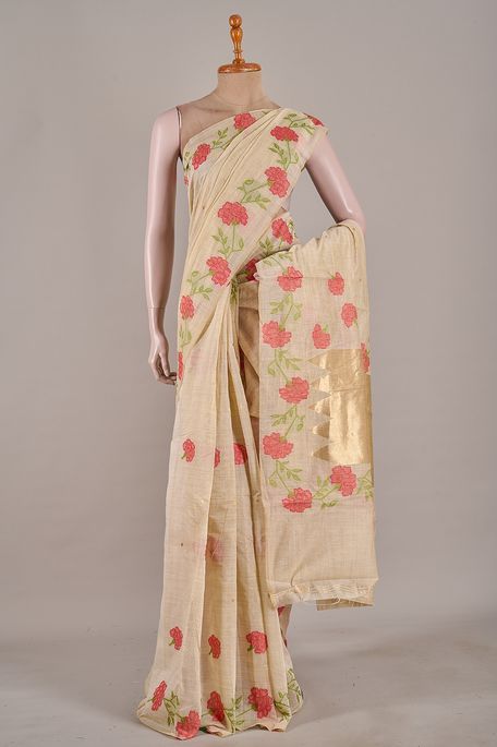 cotton light beige saree with blouse