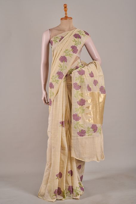 cotton light beige saree with blouse