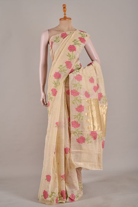 cotton light beige saree with blouse