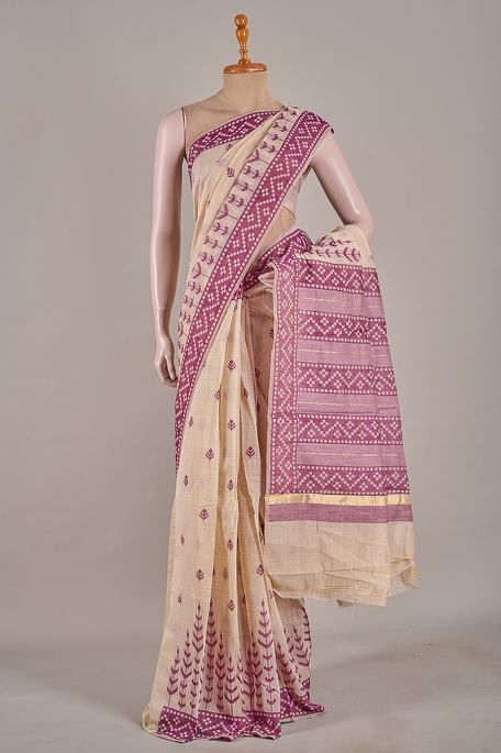 cotton light beige saree with blouse