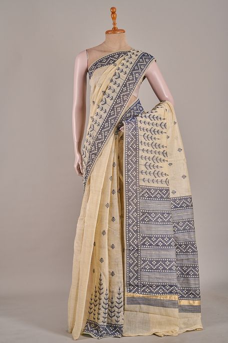 cotton light beige saree with blouse