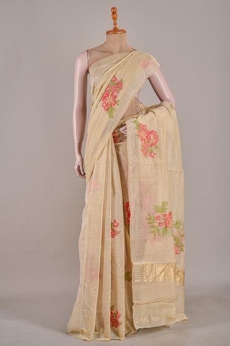 cotton light beige saree with blouse