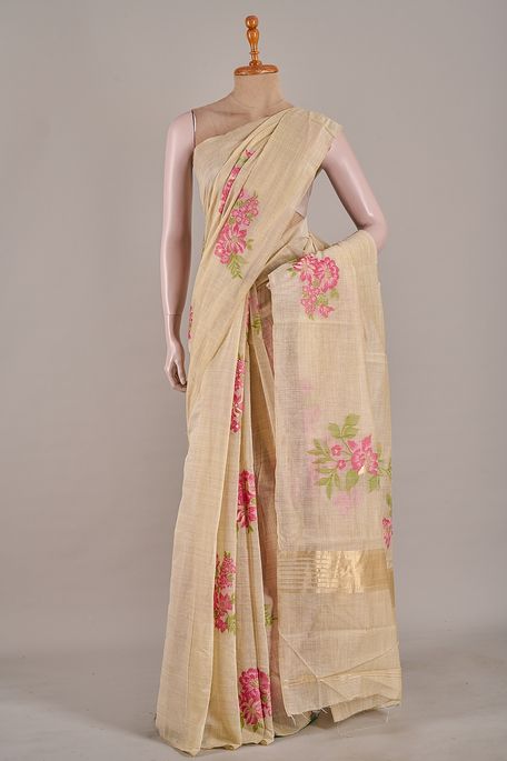 cotton light beige saree with blouse