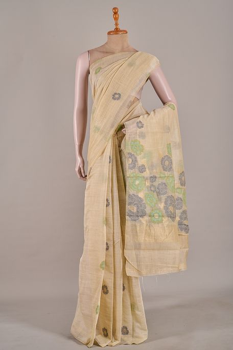 cotton light beige saree with blouse