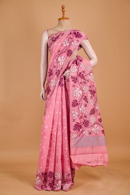 cotton dark old rose pink saree with blouse