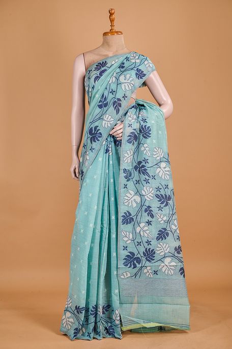 cotton vibrant sky blue saree with blouse