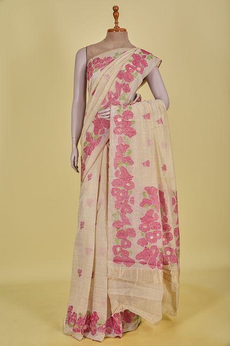 cotton light beige saree with blouse