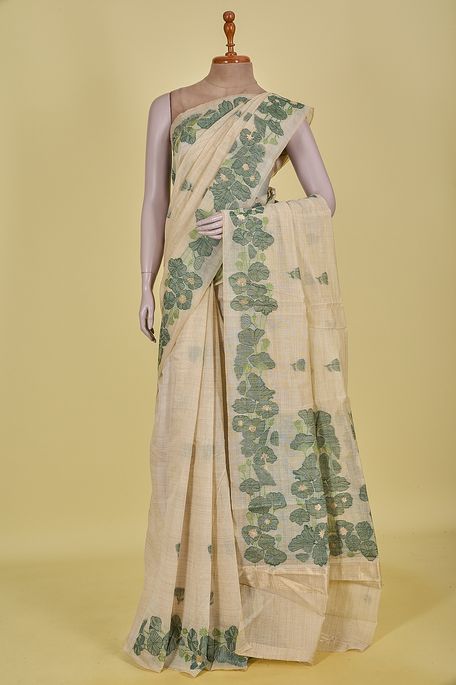 cotton light beige saree with blouse