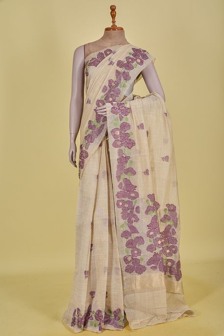cotton light beige saree with blouse