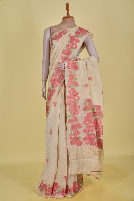 cotton light beige saree with blouse