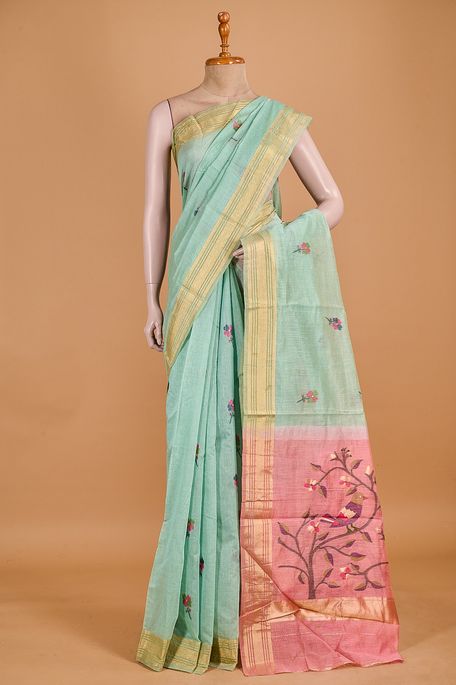 cotton persian sea green blush saree with blouse