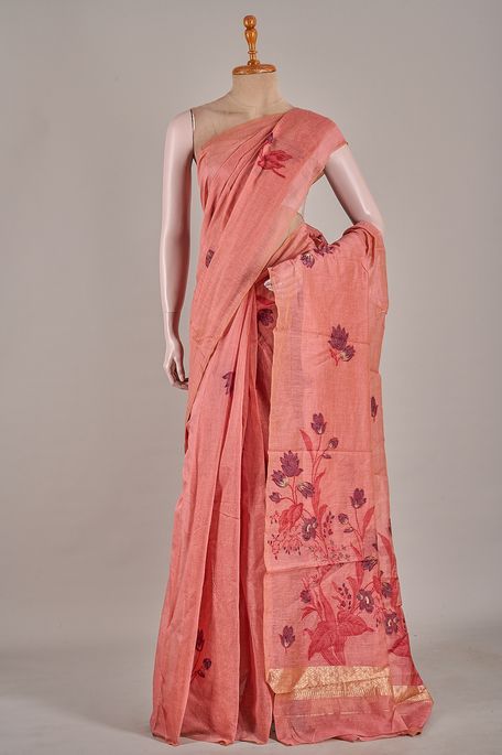 cotton dark salmon onion pink saree with blouse