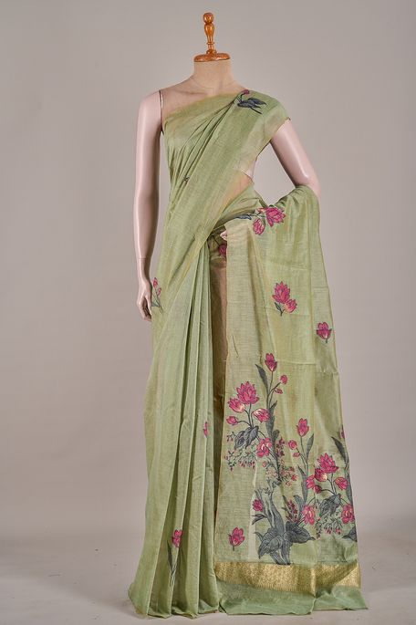 cotton fern green saree with blouse