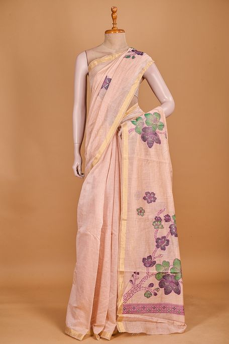 cotton light salmon onion pink saree with blouse