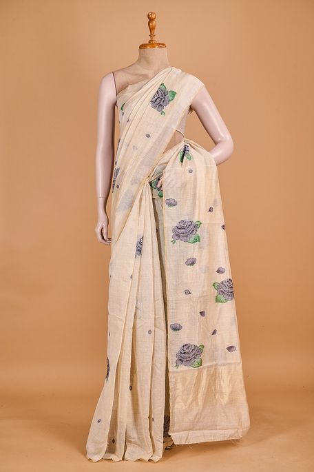 cotton light beige saree with blouse