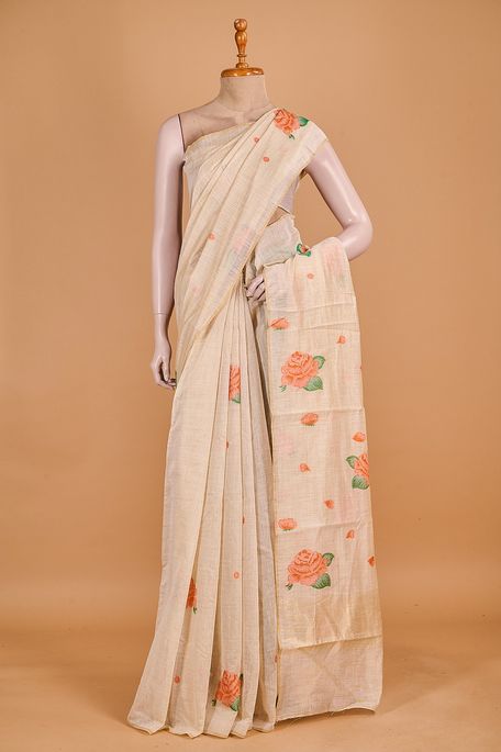 cotton light beige saree with blouse