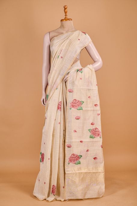 cotton light beige saree with blouse