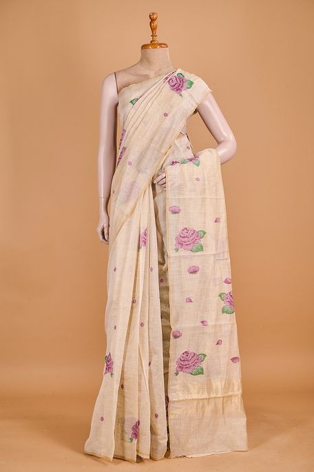 cotton light beige saree with blouse