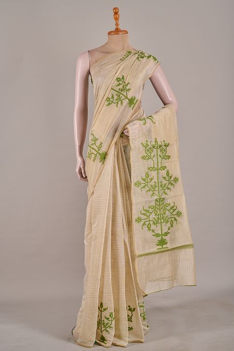 cotton light beige saree with blouse