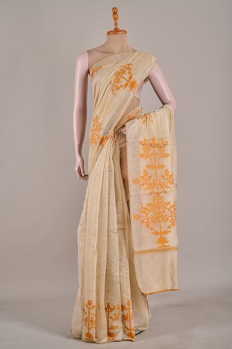 cotton light beige saree with blouse