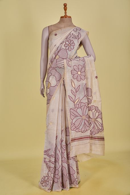 cotton light beige saree with blouse