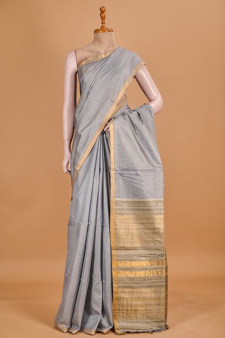 tissue tussar light steel grey saree with blouse