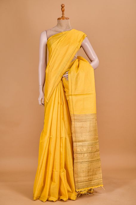 tissue tussar golden yellow saree with blouse