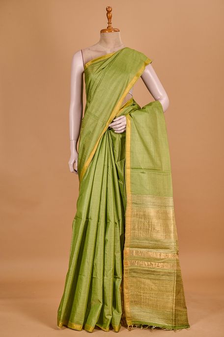 tissue tussar earth olive green saree with blouse