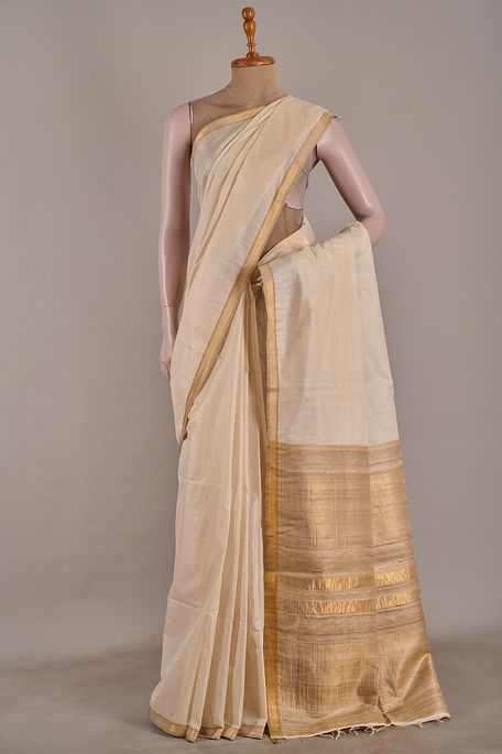 tissue tussar light beige saree with blouse
