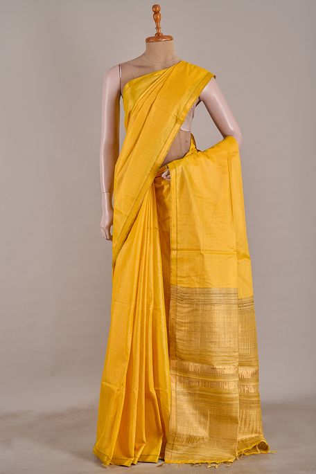 tissue tussar golden yellow saree with blouse