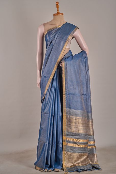 tissue tussar light navy blue saree with blouse