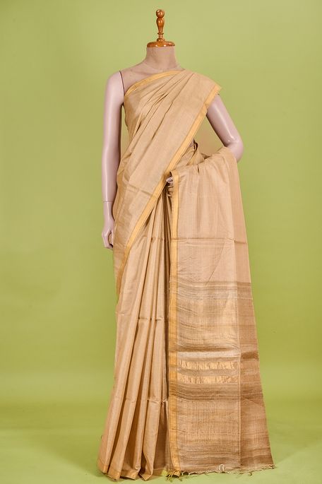 tissue tussar natural beige tussar saree with blouse