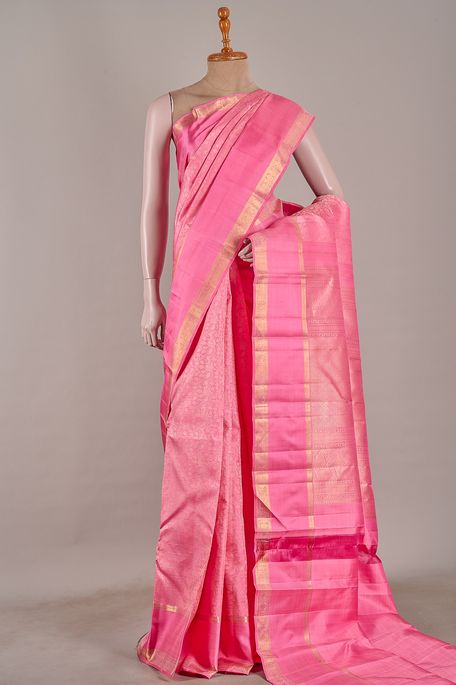 Kanchipuram silk persian rose pink saree with blouse