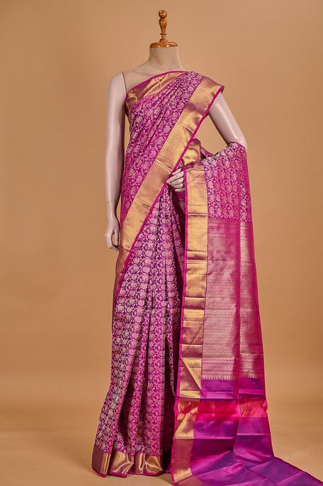 Kanchipuram silk dark violet purple saree with blouse