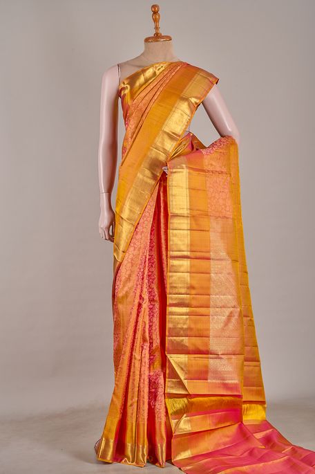 Kanchipuram silk dusty orange saree with blouse