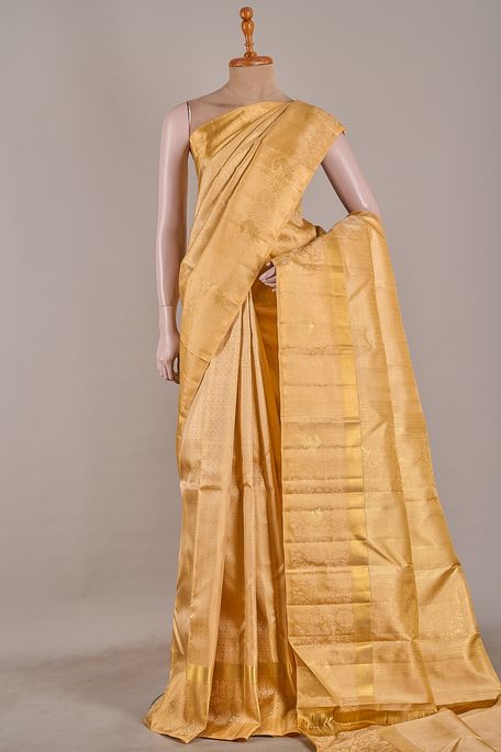 Kanchipuram silk natural beige tussar saree with blouse