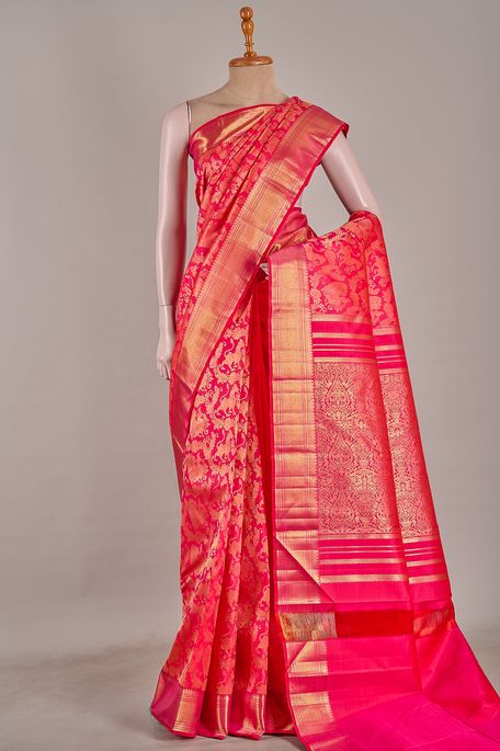 Kanchipuram silk fuschia pink saree with blouse